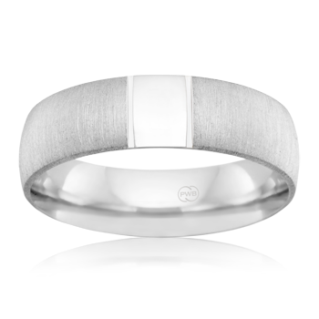 White-metal Satin Accent band with a brushed surface and polished centre accent, from Anny’s catalogue.