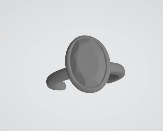 Angled view of the same scanned ring, showing the oval stone and surrounding setting