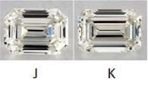 Emerald cut diamond colour grades J and K