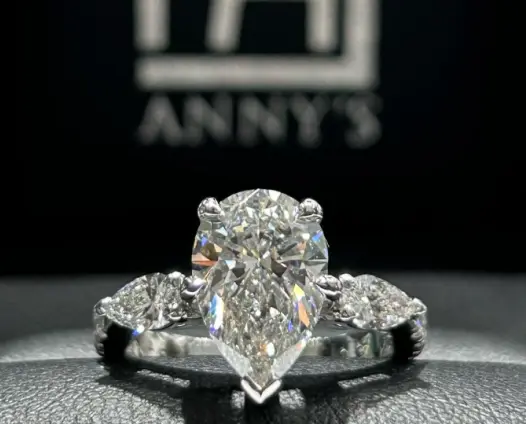 Pear shaped diamond ring on display