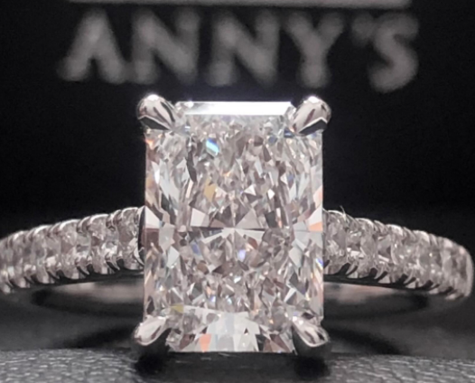 Radiant cut diamond engagement ring close-up