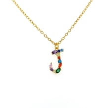 J Multicolour Cubic Zirconia SS Gold-Plated Pendant and Chain