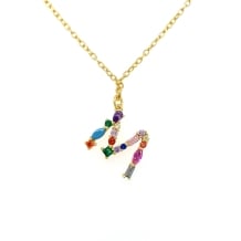 M Multicolour Cubic Zirconia SS Gold-Plated Pendant and Chain