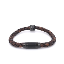 21cm Bolo Leather Steel Bead Mag Clasp Bracelet