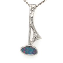 SS Bldr Dblt Opal Freeshape Sailboat Pendant