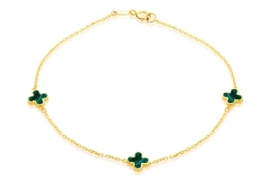 9K YG 3 MALACHITE PETAL BRACELET 19cm
