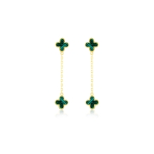 9K YG MALACHITE PETAL DROP E/R