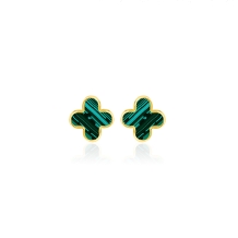 9K YG MALACHITE PETAL STUD