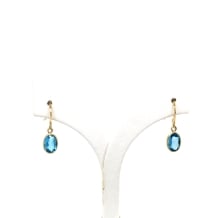 9K YG Blue Topaz Pear Hooks Earrings