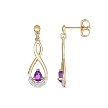 9kt YG Pear Amethyst Dia Drop Earrings