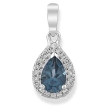 London Blue Topaz Pear Halo Pendant