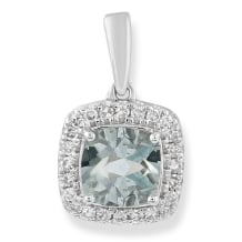 Aquamarine Cushion Halo Pendant