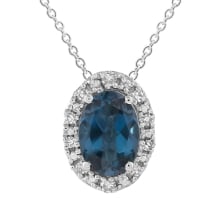 London Blue Topaz Diamond Halo Necklace 